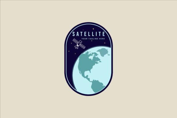 Emblem of Satellite on Earth Logo Vector