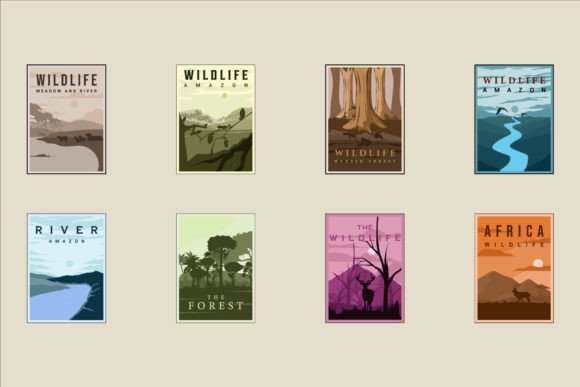 Set of Wildlife Poster Vintage Vector: A Timeless Graphic Design Bundle for Creative Projects