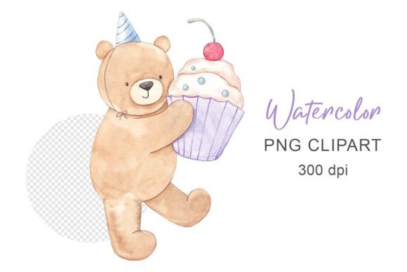 Watercolor Cute Bear with Cupcake PNG: A Versatile Asset for Creative Projects